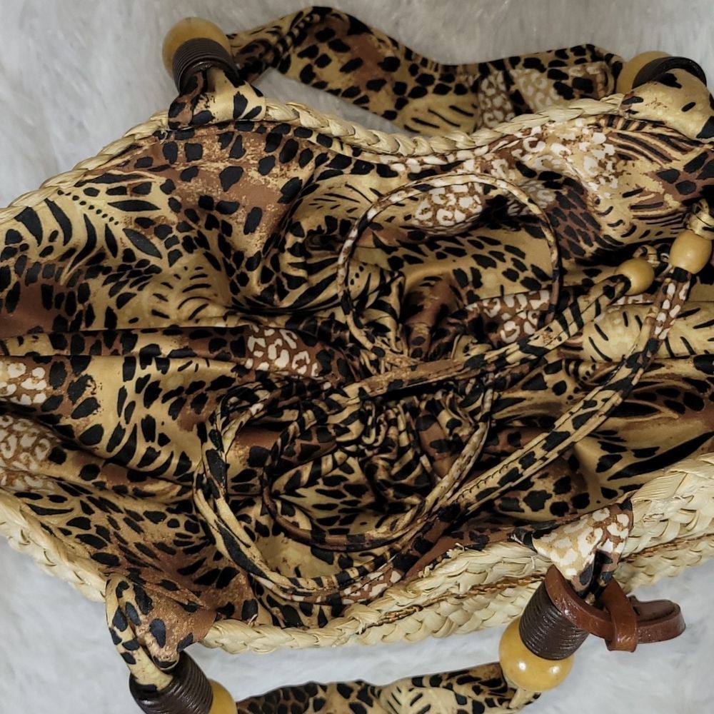 Style & Co. Cheetah Print Straw Tote Bag - Picture 5 of 6
